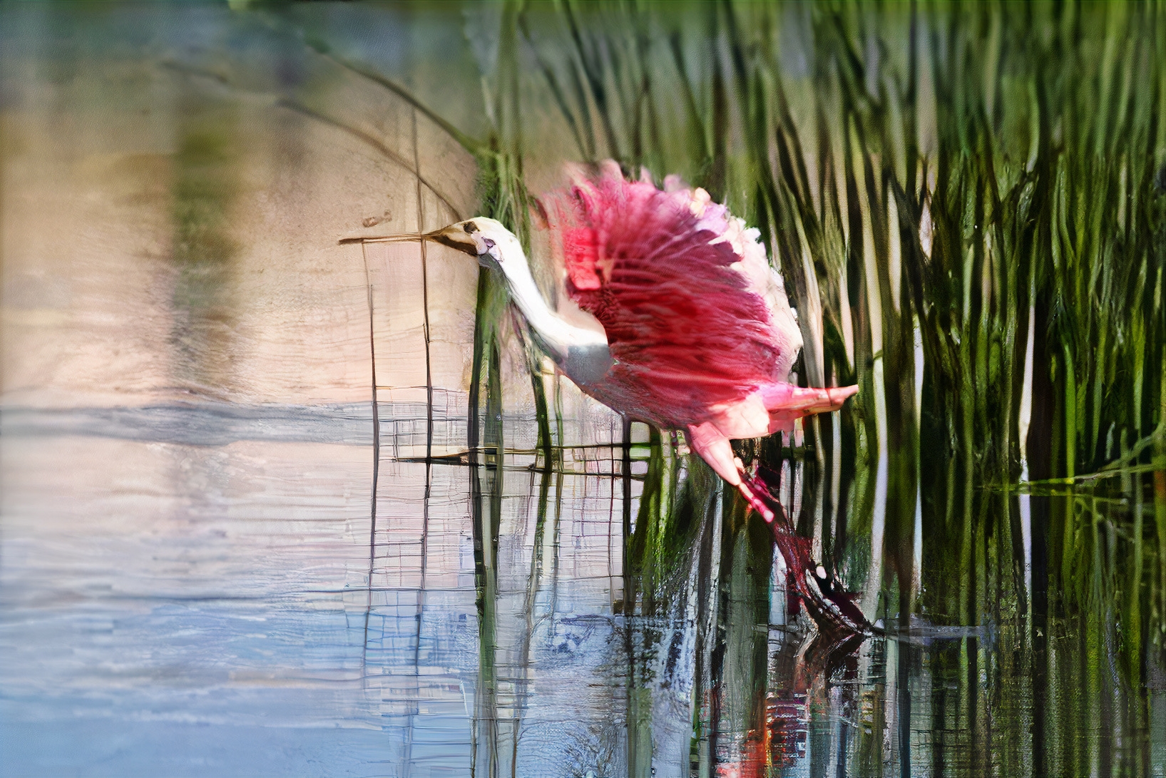 roseate spoonbill in pond